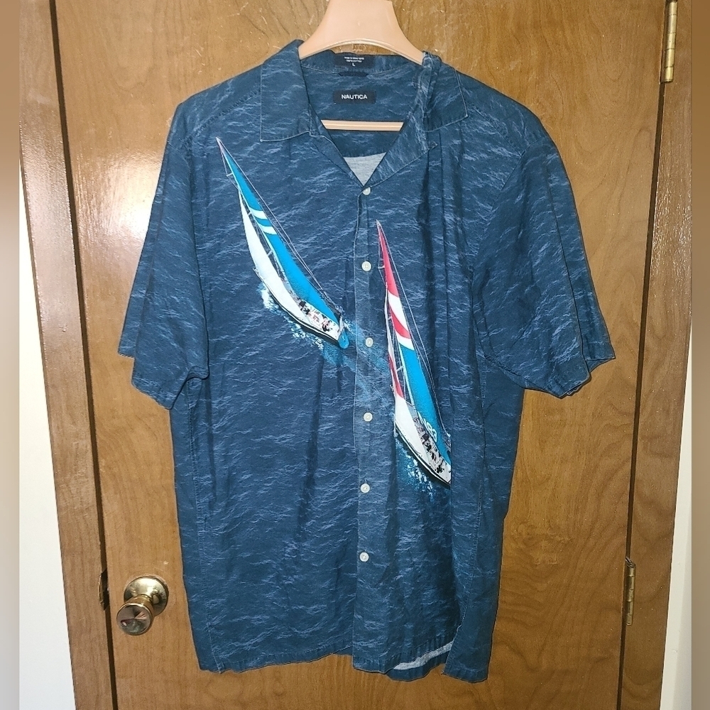 Vintage Nautica Sailboat Print Shirt Men size l